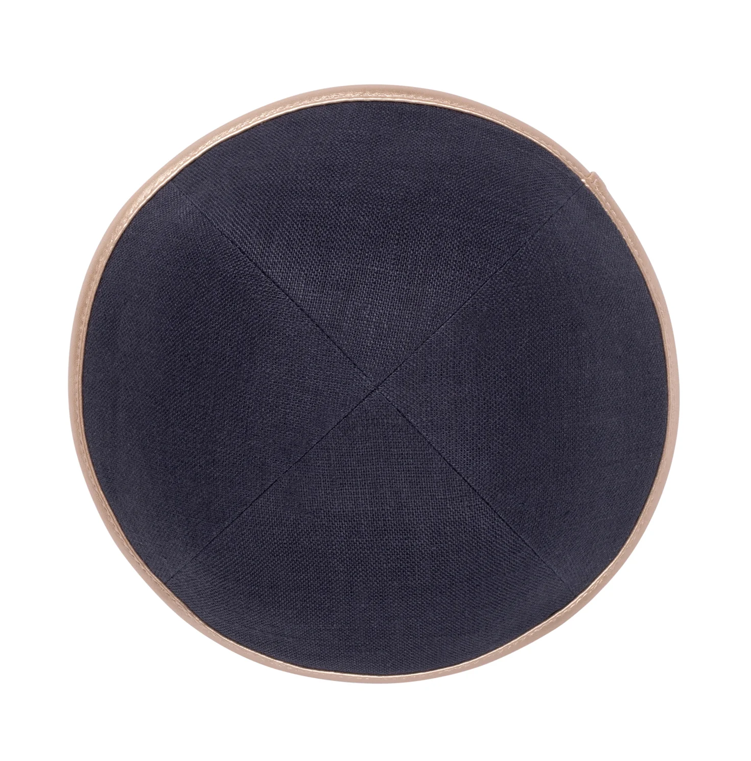 IKIPPAH CHARCOAL LINEN W/ ROSE GOLD LEATHER RIM YARMULKE - Image 2