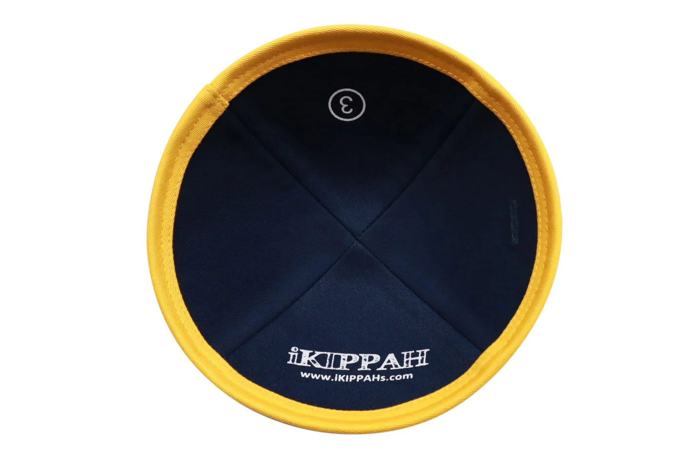 IKIPPAH NAVY DENIM W/ MUSTARD RIM YARMULKE - Image 3