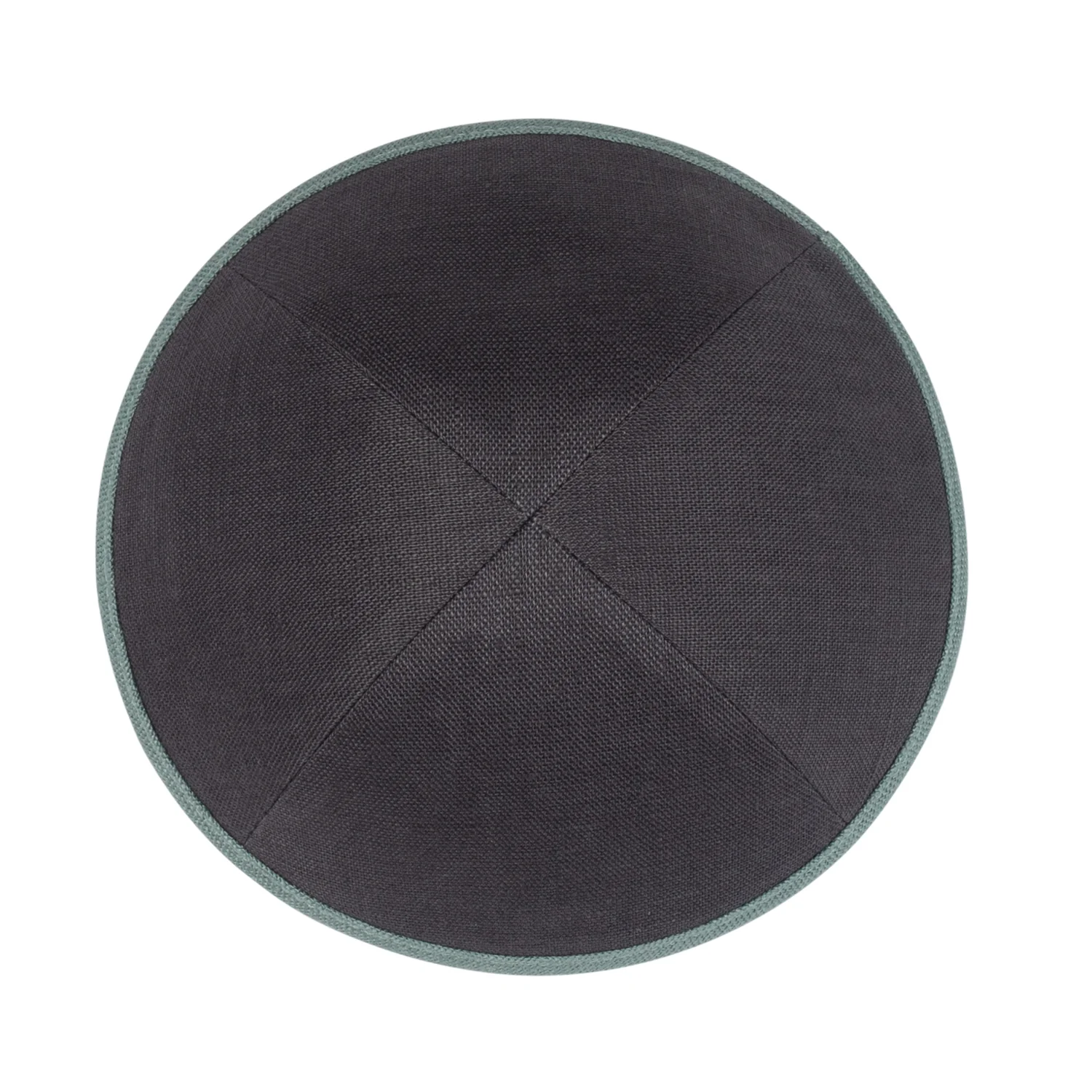 IKIPPAH SLATE LINEN WITH SEA GREEN RIM YARMULKE - Image 2