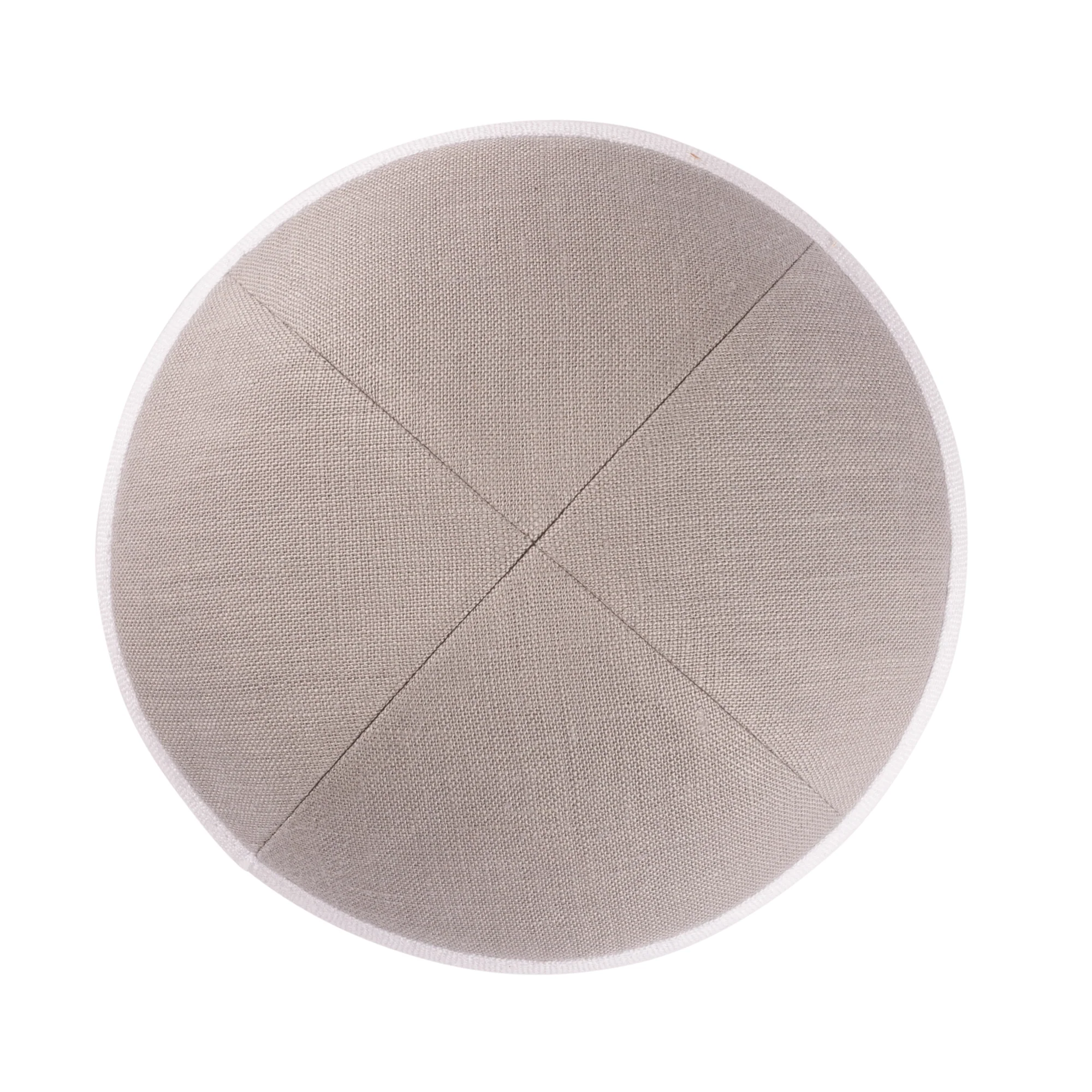 IKIPPAH LIGHT GRAY LINEN W/ WHITE RIM YARMULKE - Image 2