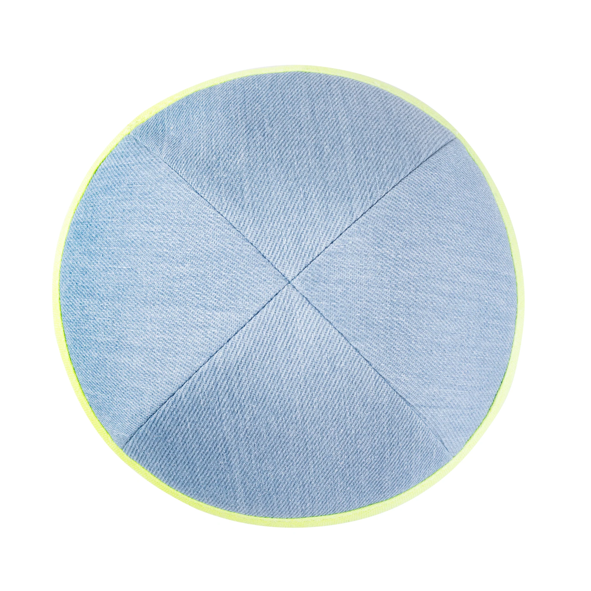IKIPPAH LIGHT BLUE DENIM W/ COLORFUL RIM YARMULKE - Image 2