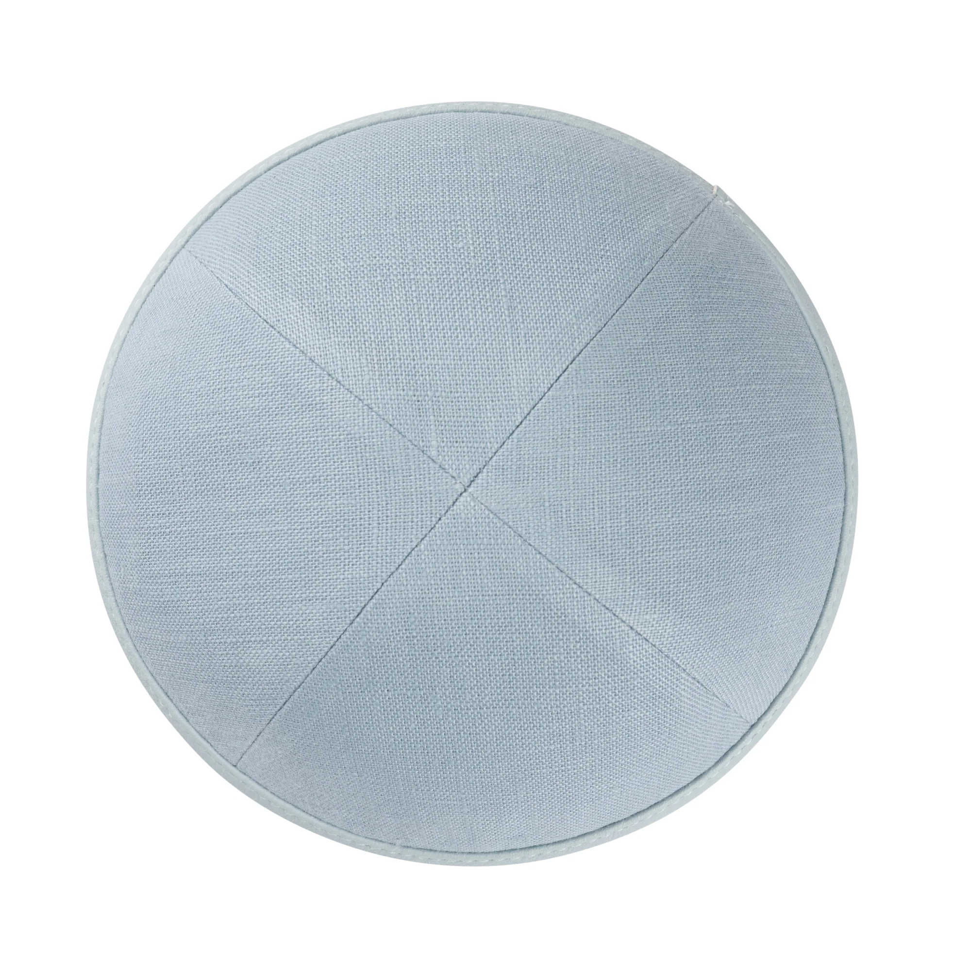 IKIPPAH LIGHT BLUE LINEN W/ LEATHER RIM YARMULKE - Image 2