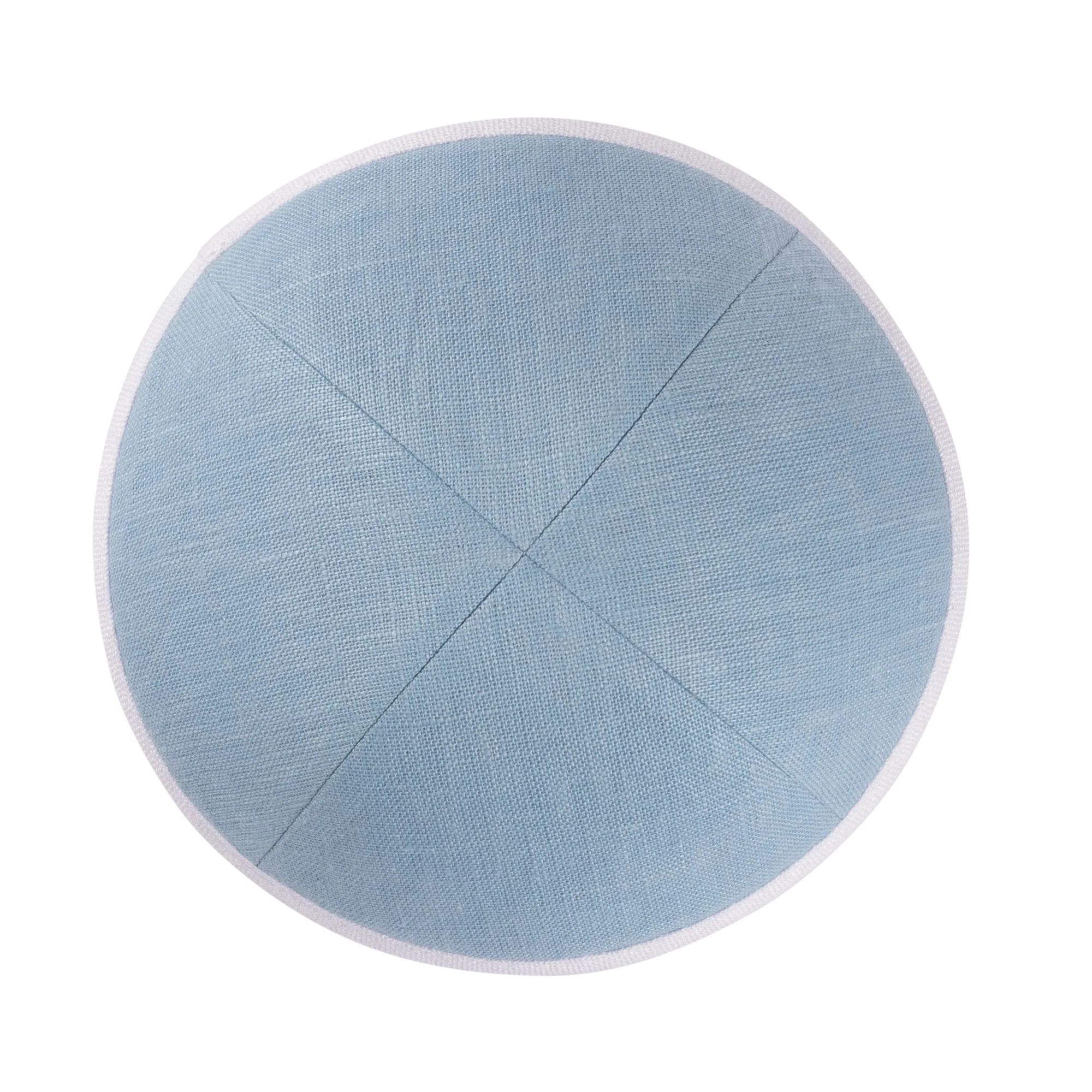 IKIPPAH LIGHT BLUE LINEN W/ WHITE RIM YARMULKE - Image 2