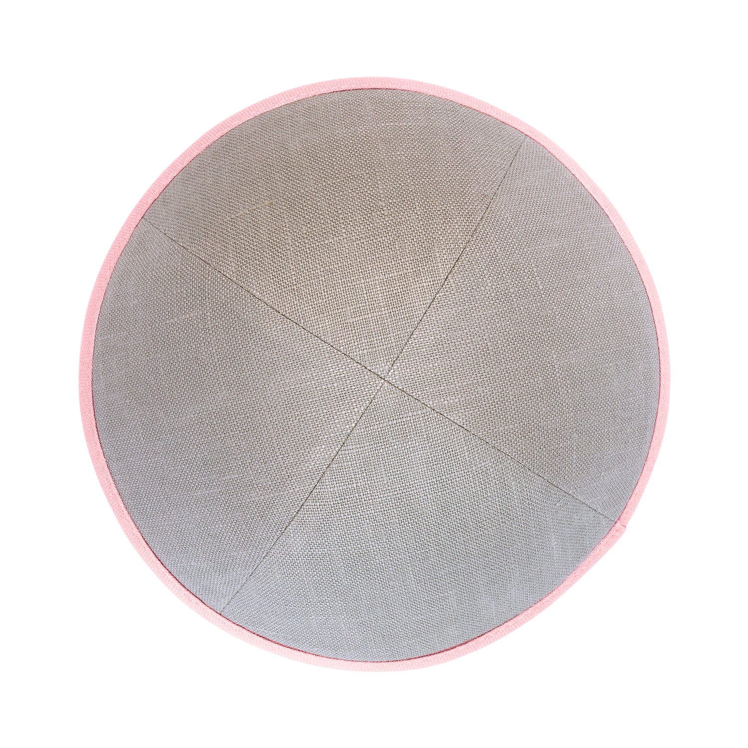 IKIPPAH LIGHT GRAY LINEN W/ PINK RIM YARMULKE - Image 2