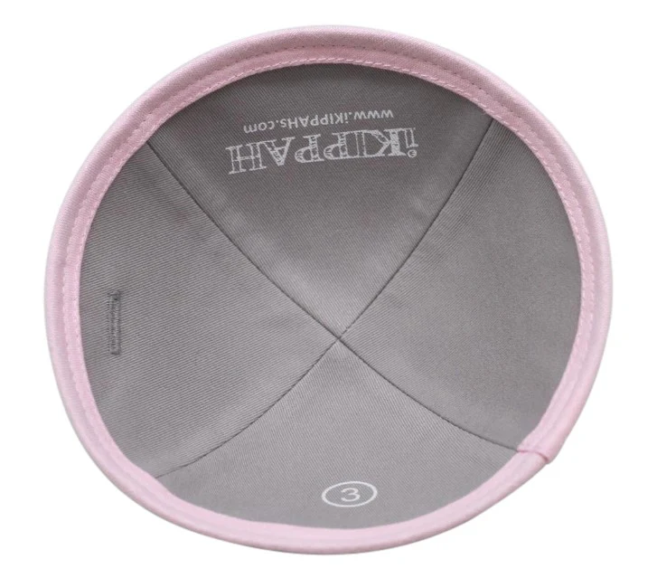 IKIPPAH LIGHT GRAY LINEN W/ PINK RIM YARMULKE - Image 3