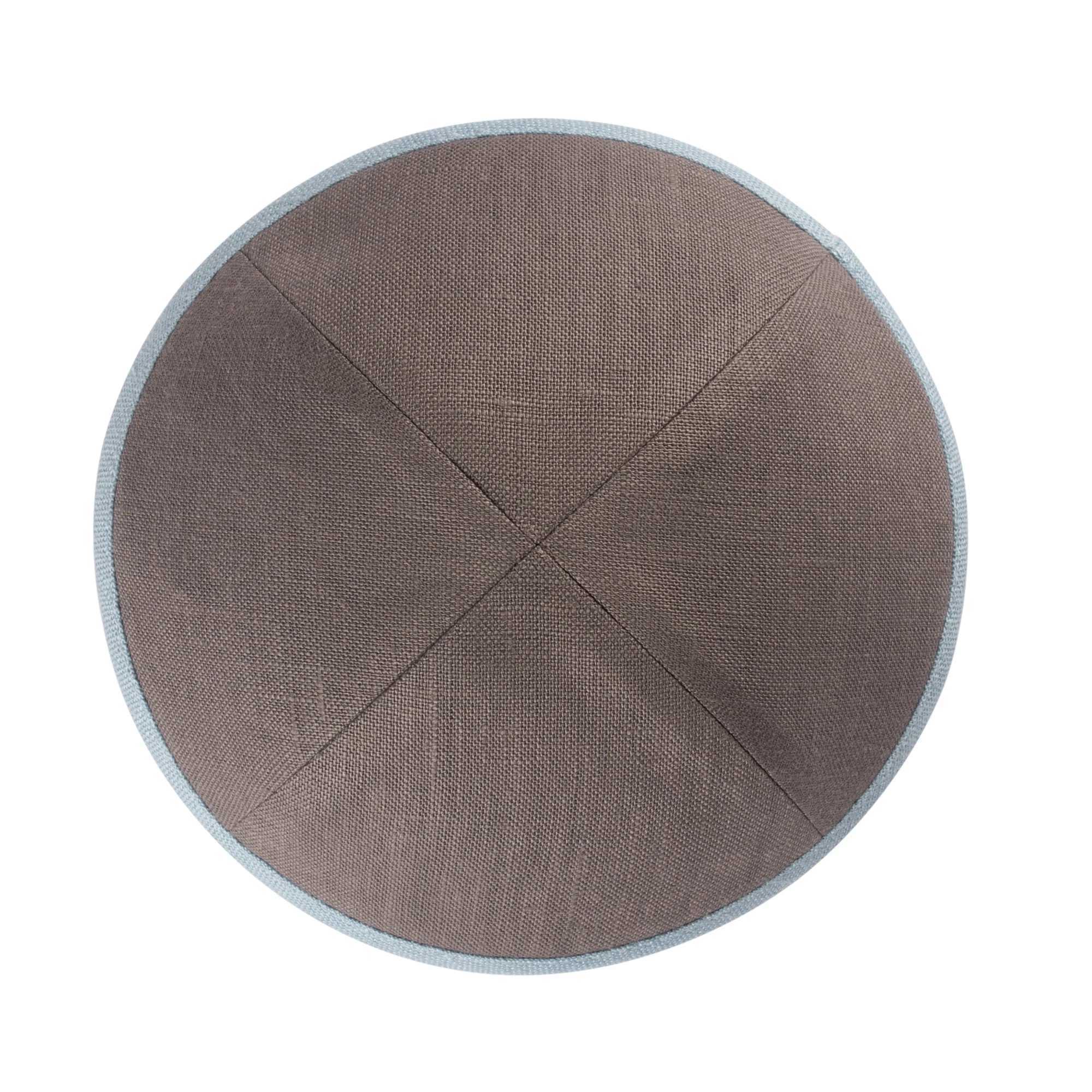 IKIPPAH GRAY LINEN W/ LIGHT BLUE RIM YARMULKE - Image 2