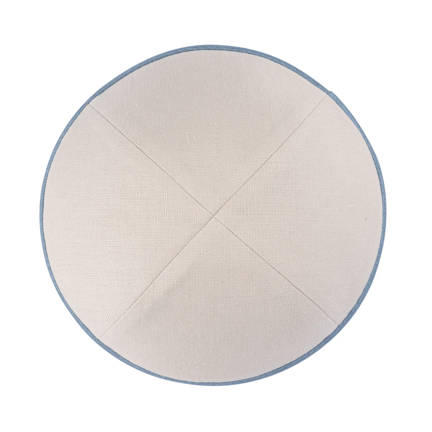 IKIPPAH MID BEIGE LINEN W/ BLUE GRAY RIM YARMULKE - Image 2
