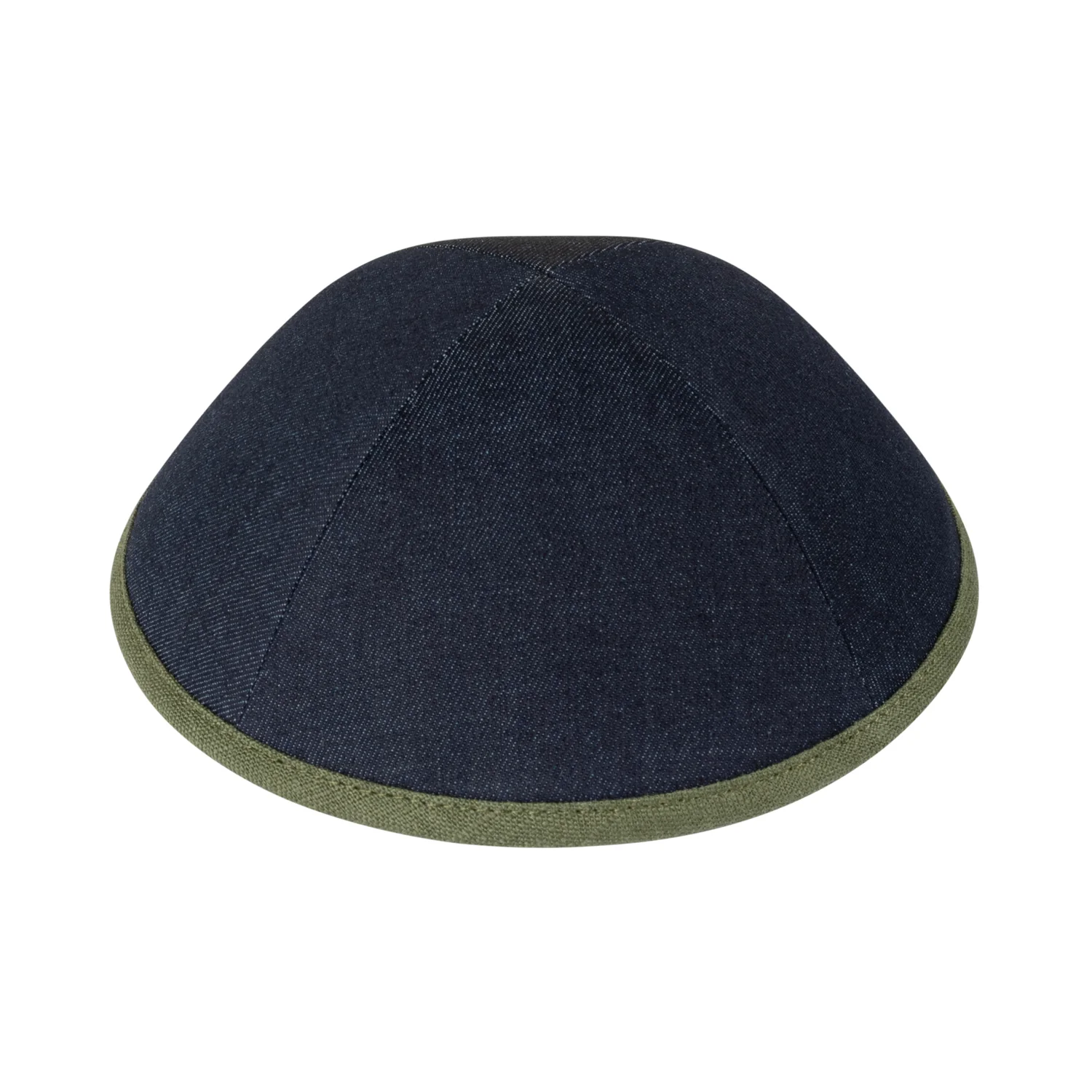 IKIPPAH NAVY DENIM W/ OLIVE LINEN RIM YARMULKE - Image 2