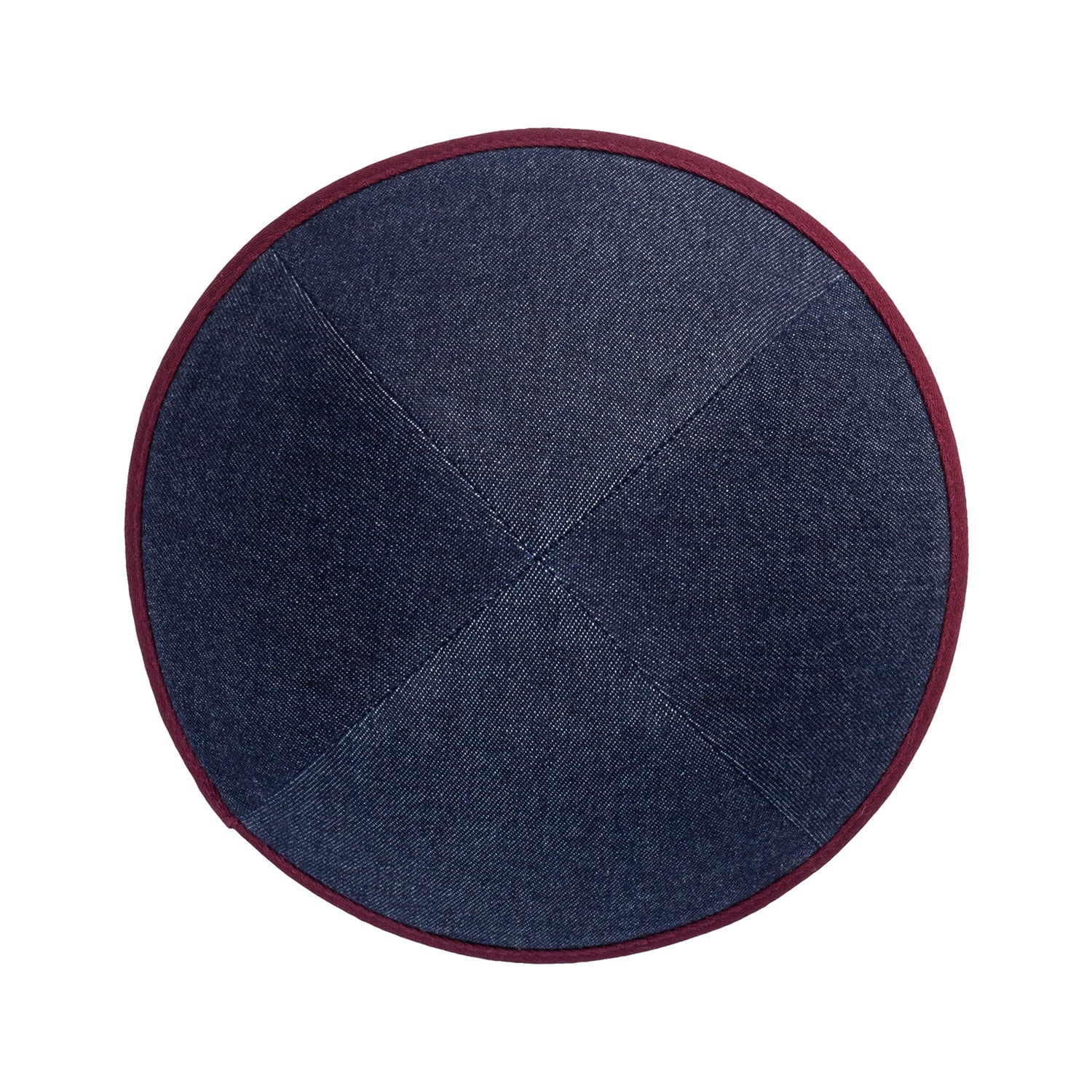 IKIPPAH NAVY DENIM W/ BURGUNDY RIM YARMULKE - Image 2