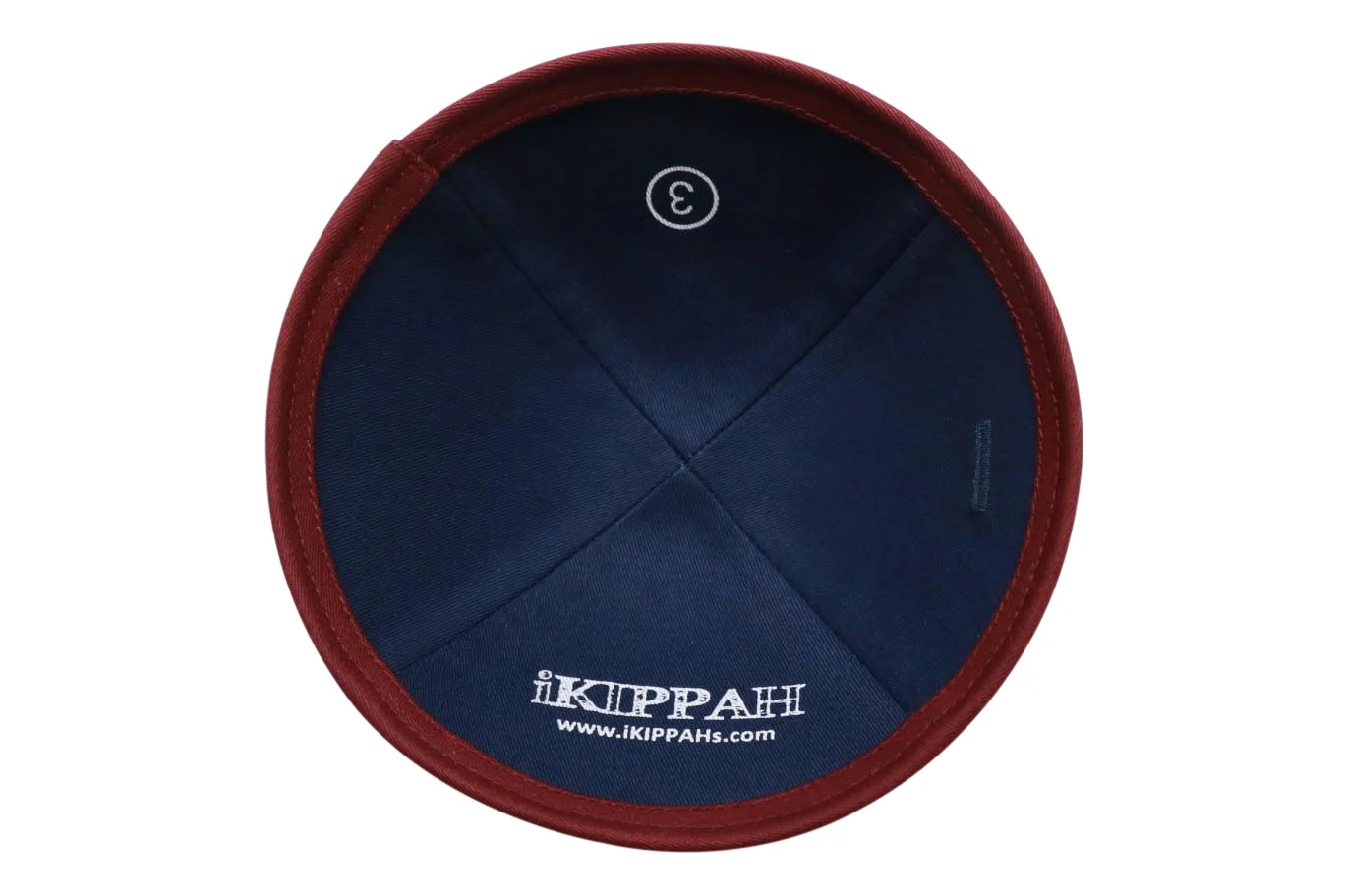 IKIPPAH NAVY DENIM W/ BURGUNDY RIM YARMULKE - Image 3