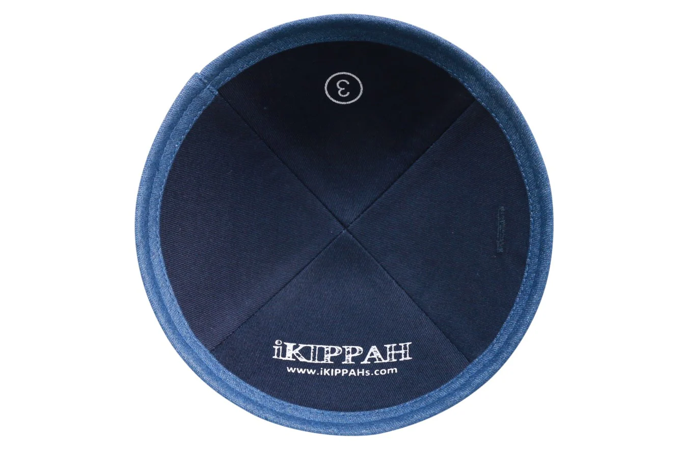 IKIPPAH NAVY DENIM W/ MID BLUE DENIM RIM YARMULKE - Image 3