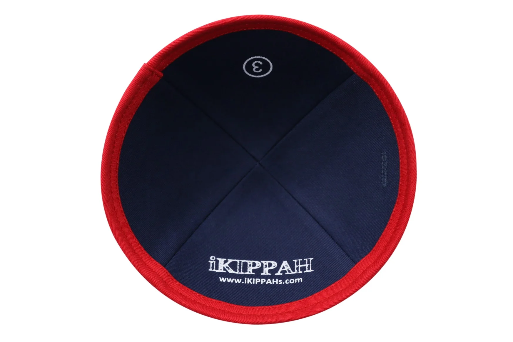 IKIPPAH NAVY DENIM W/ RED RIM YARMULKE - Image 3