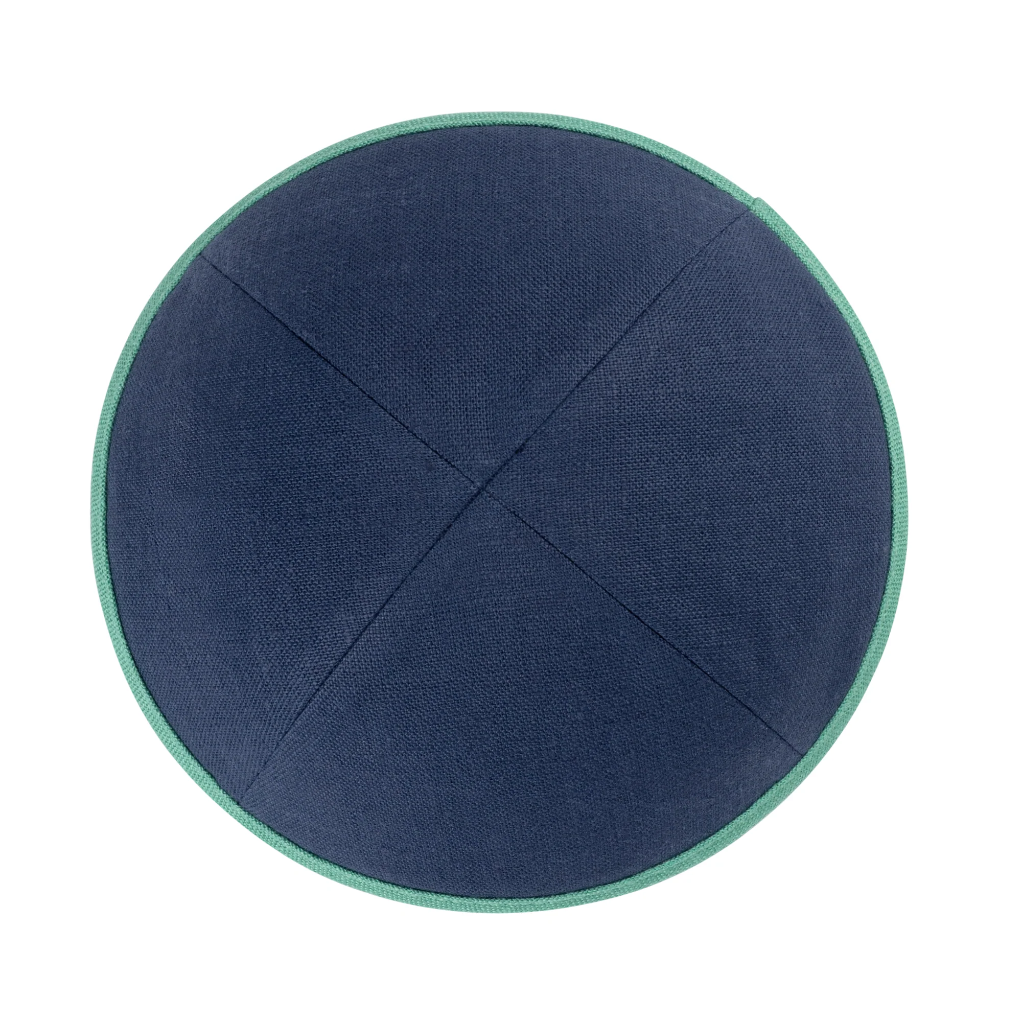IKIPPAH NAVY LINEN W/ BRIGHT GREEN RIM YARMULKE - Image 2