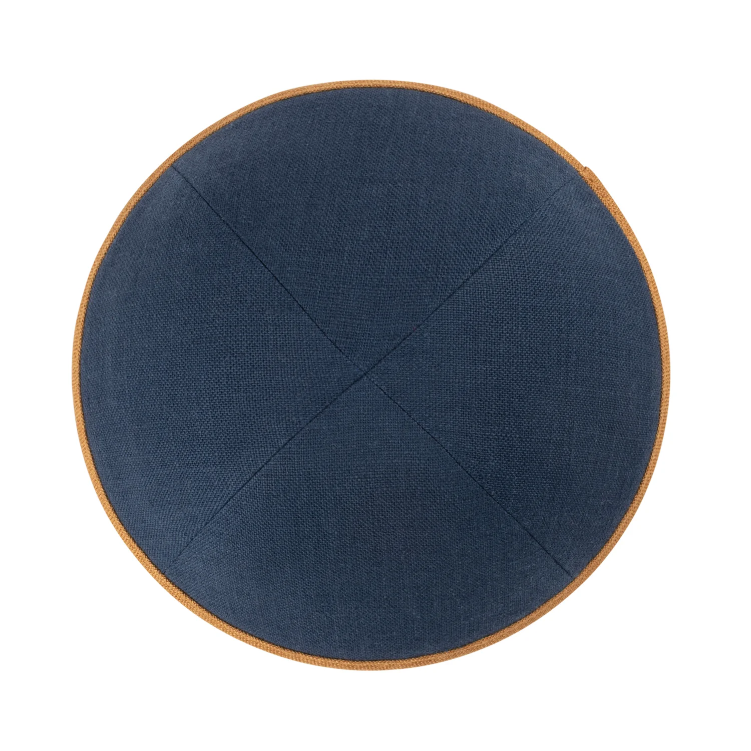 IKIPPAH NAVY LINEN W/ CAMEL RIM YARMULKE - Image 2