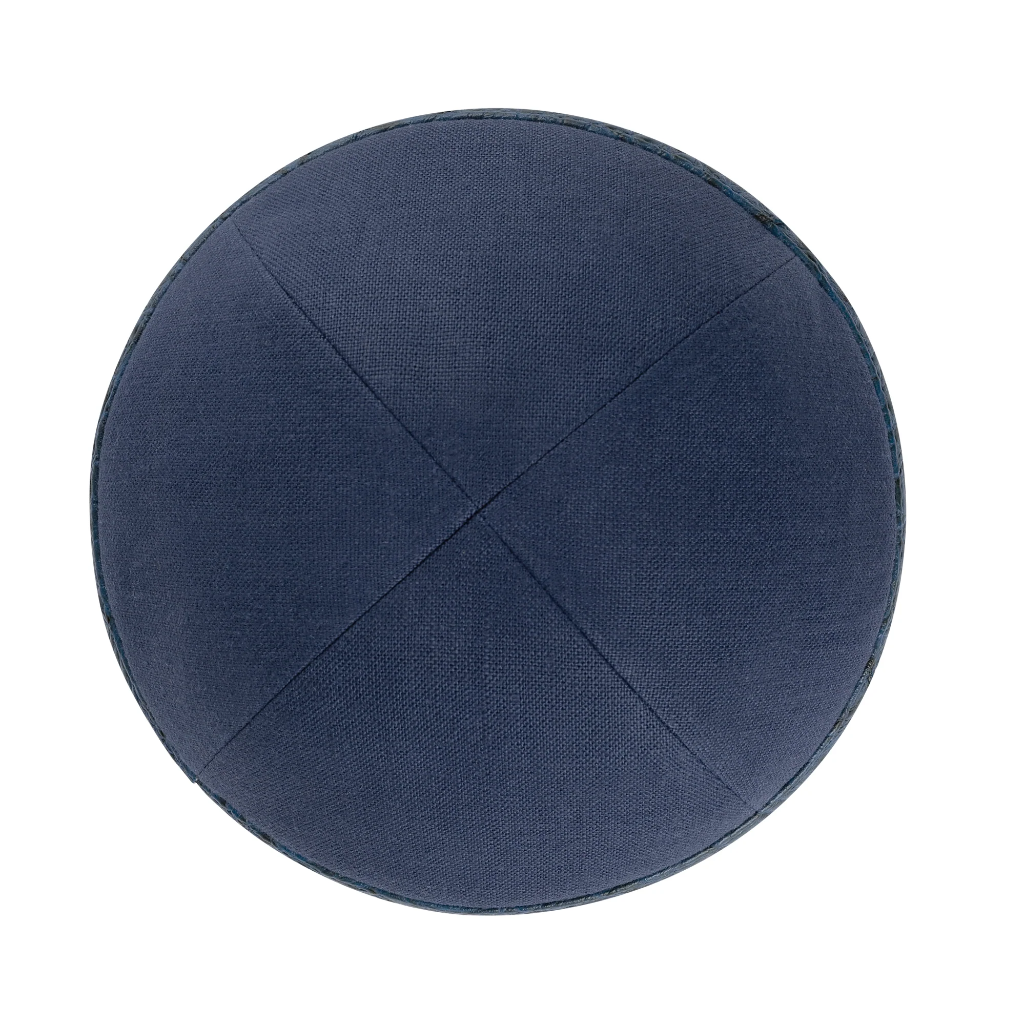 IKIPPAH NAVY LINEN W/ CROCODILE LEATHER RIM YARMULKE - Image 2