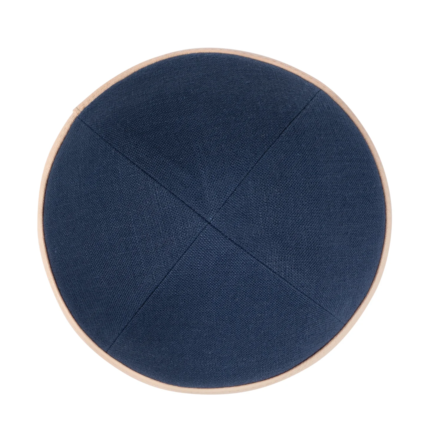 IKIPPAH NAVY LINEN W/ LIGHT PINK LEATHER RIM YARMULKE - Image 2