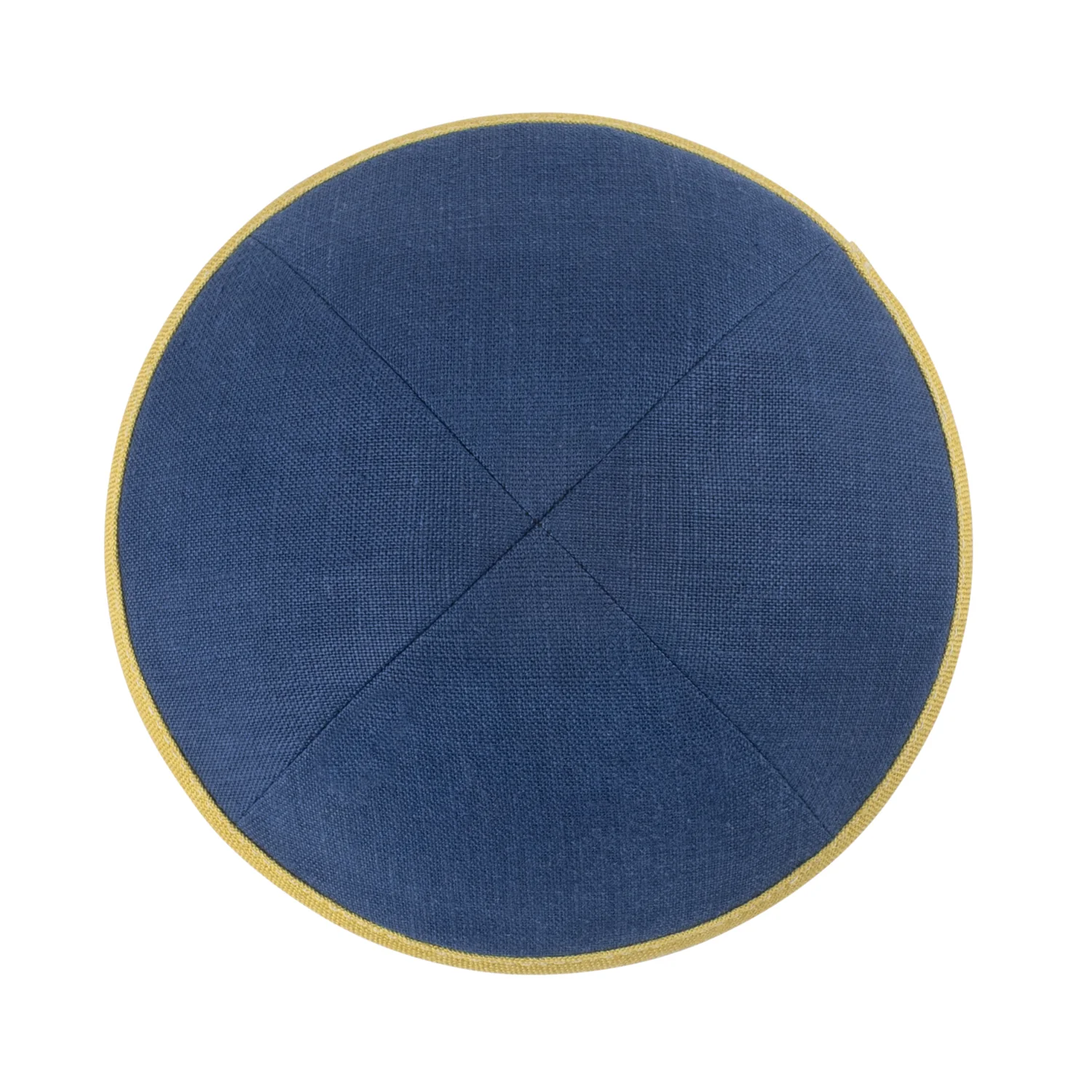 IKIPPAH NAVY LINEN W/ MUSTARD  RIM YARMULKE - Image 2