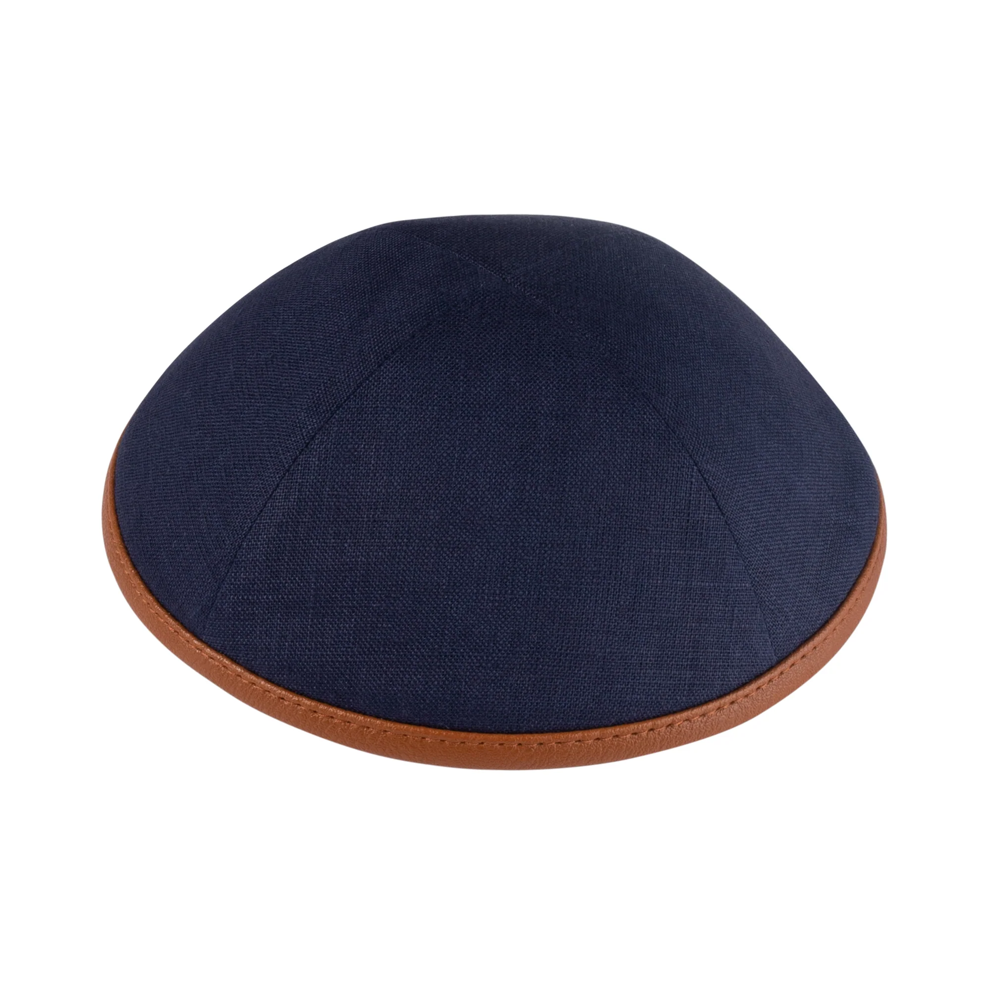 IKIPPAH NAVY LINEN W/ LEATHER RIM YARMULKE - Image 3