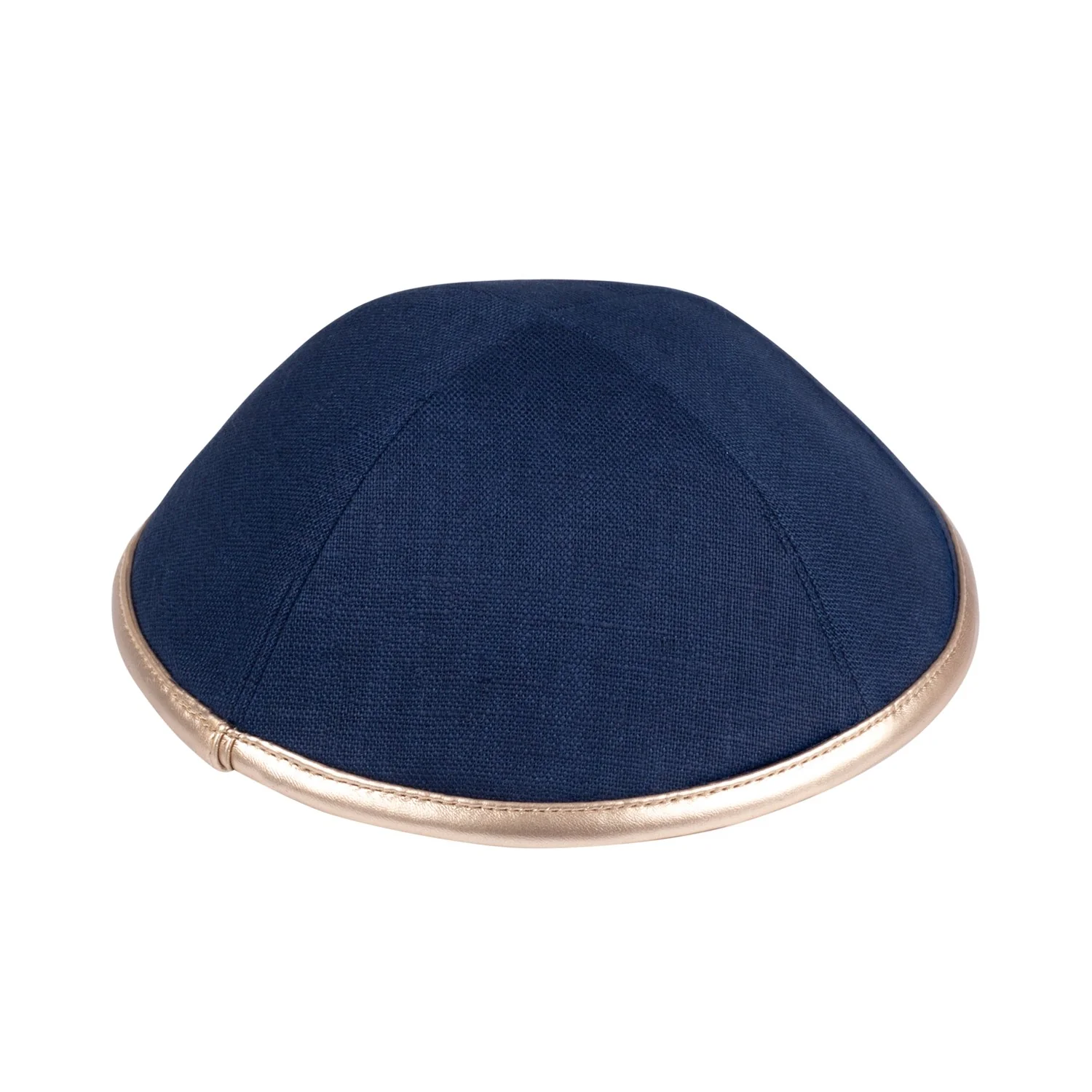 IKIPPAH NAVY LINEN W/ LEATHER RIM YARMULKE - Image 4
