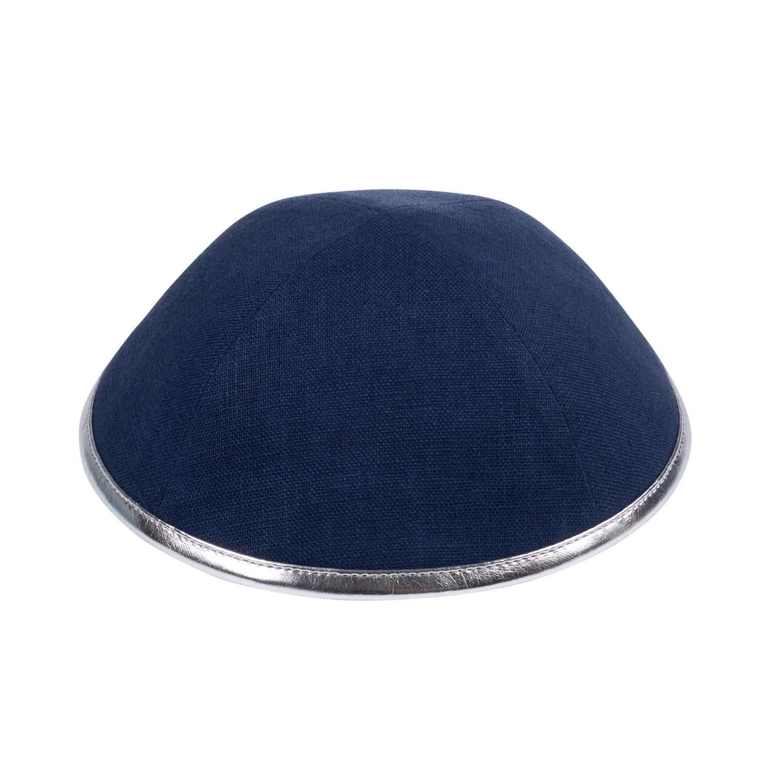 IKIPPAH NAVY LINEN W/ LEATHER RIM YARMULKE - Image 5