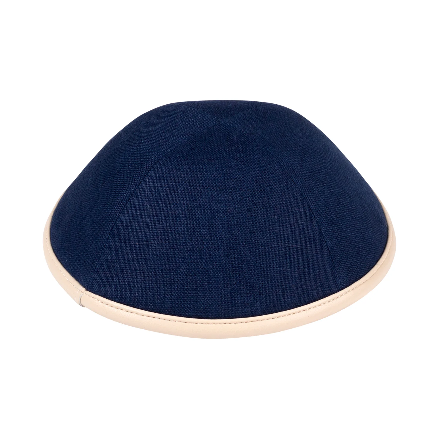 IKIPPAH NAVY LINEN W/ LEATHER RIM YARMULKE - Image 6