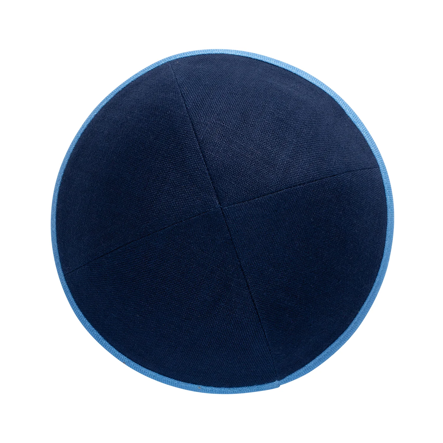 IKIPPAH NAVY LINEN W/ SKY BLUE RIM YARMULKE - Image 2