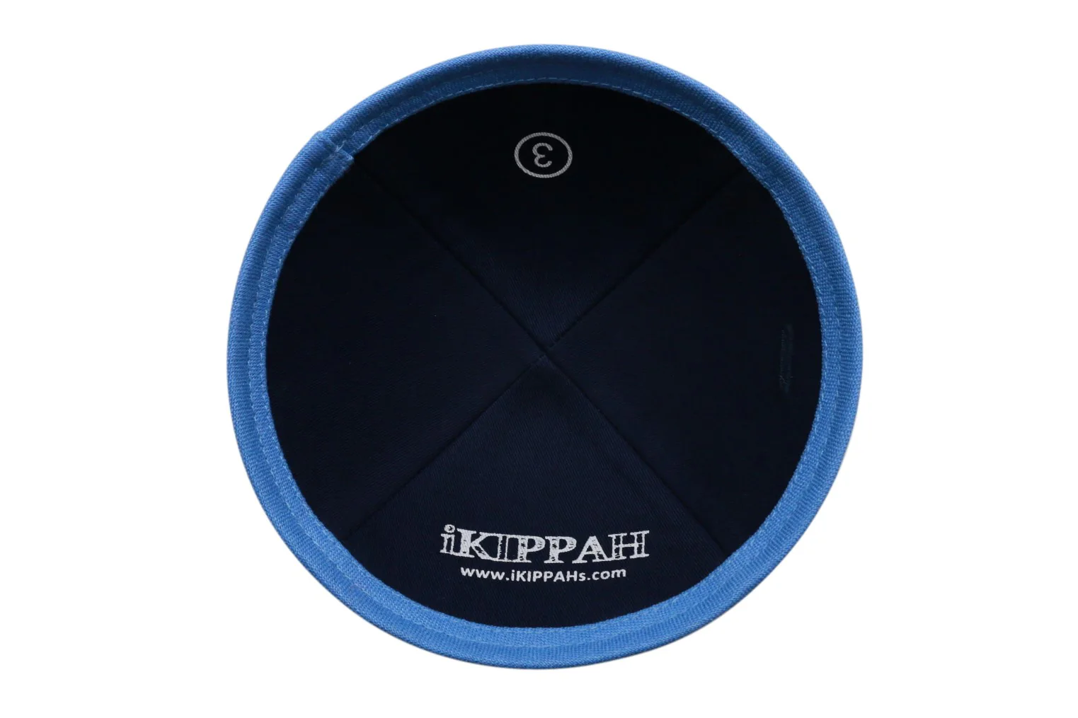 IKIPPAH NAVY LINEN W/ SKY BLUE RIM YARMULKE - Image 3