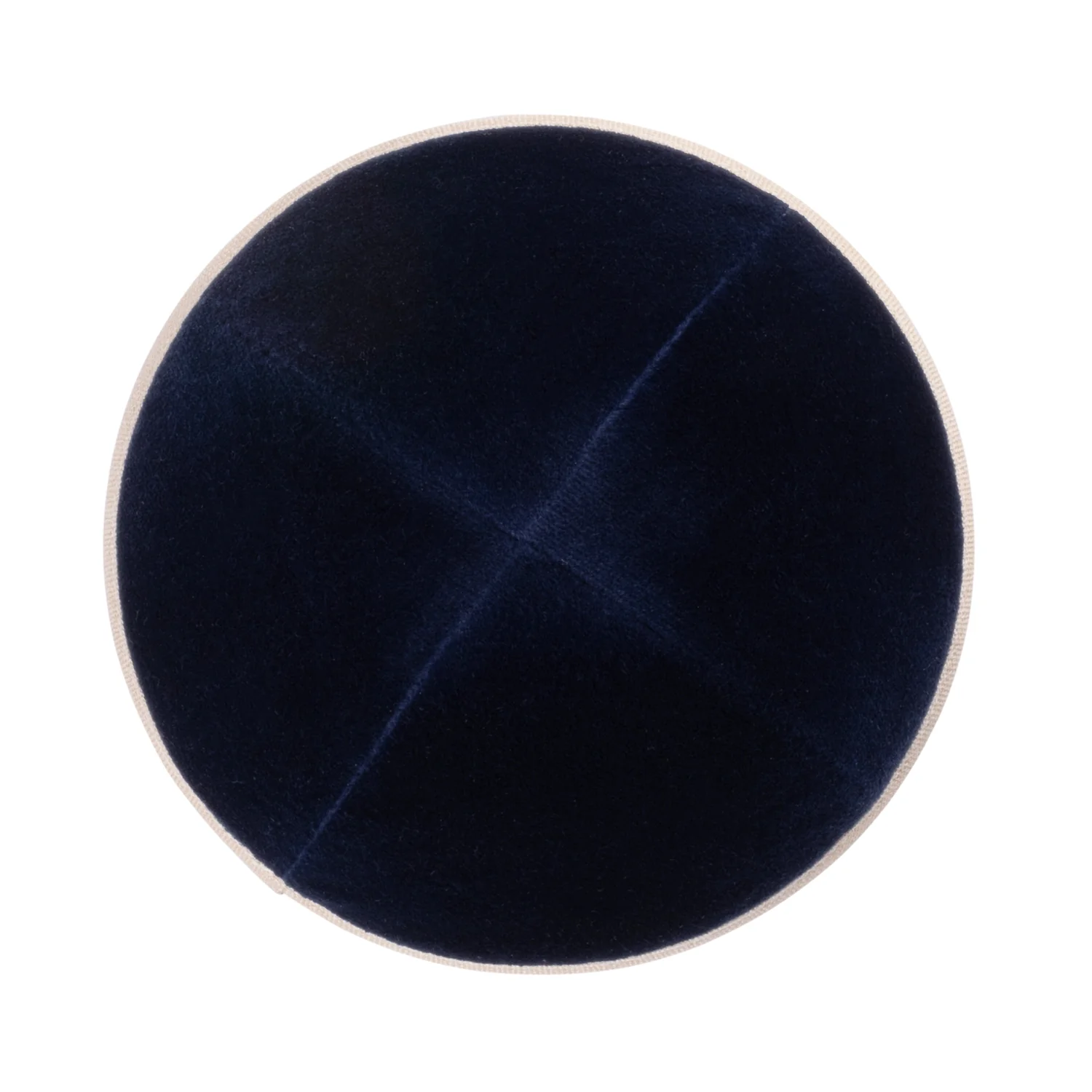 IKIPPAH NAVY VELVET W/ BEIGE LINEN RIM YARMULKE - Image 2