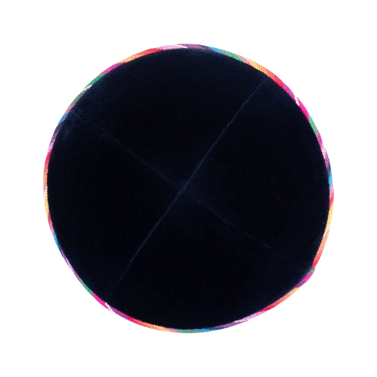 IKIPPAH NAVY VELVET W/ COLORFUL RIM YARMULKE - Image 2