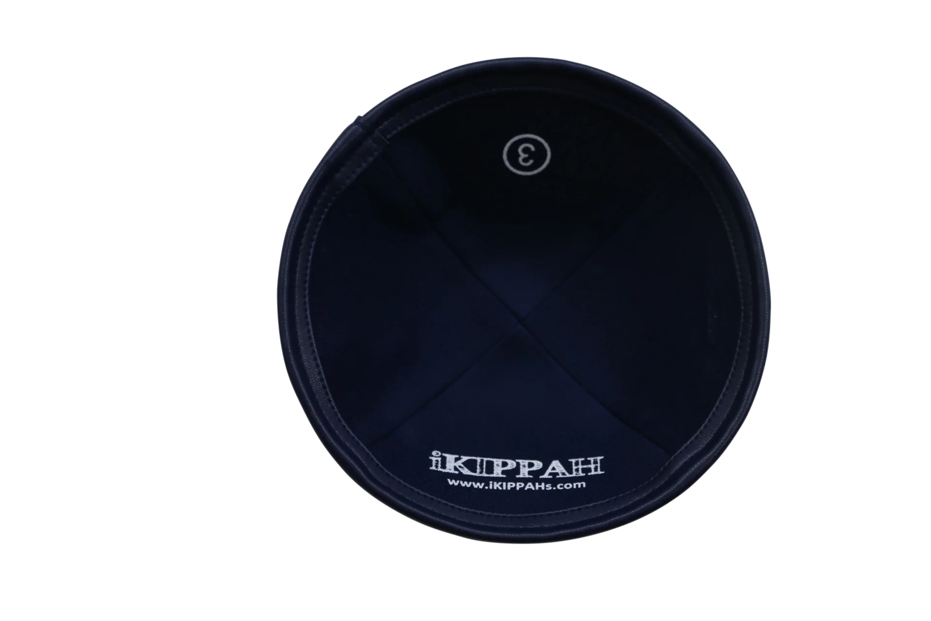 IKIPPAH NAVY VELVET W/ LEATHER RIM YARMULKE - Image 2