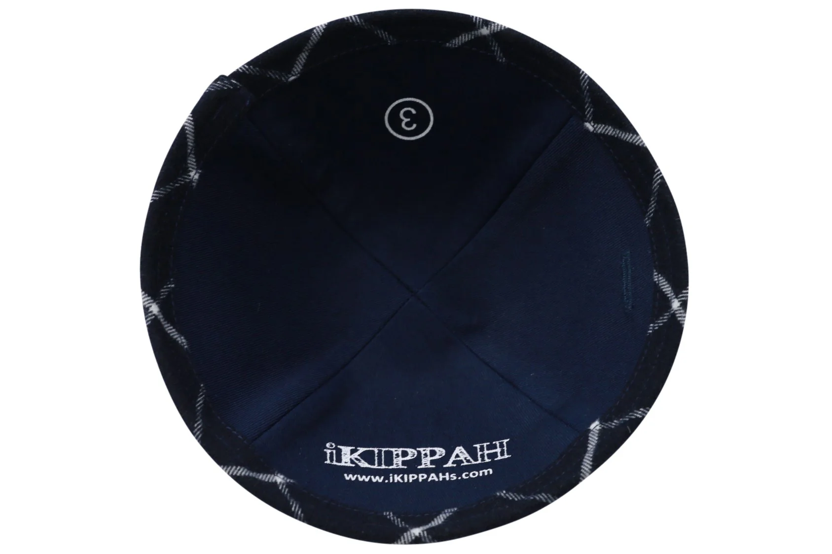 IKIPPAH NAVY VELVET W/ PLAID RIM YARMULKE - Image 3