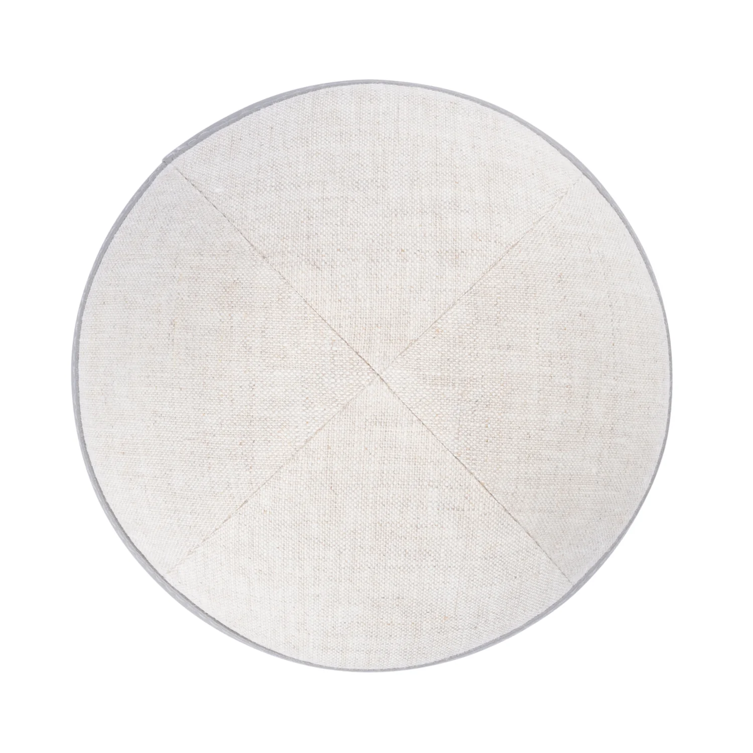 IKIPPAH TAN LINEN W/ GRAY LEATHER RIM YARMULKE - Image 2