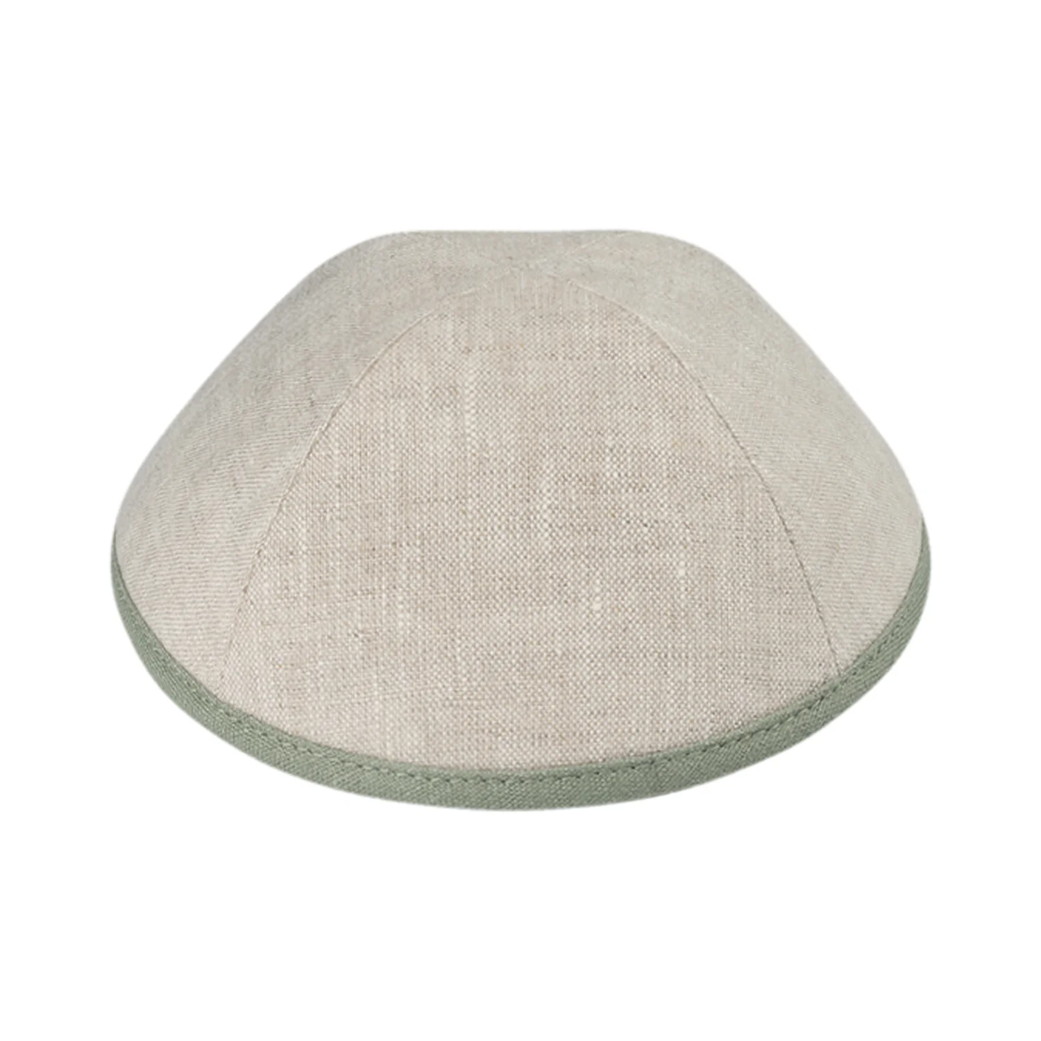 IKIPPAH TAN LINEN W/ SAGE RIM YARMULKE - Image 2