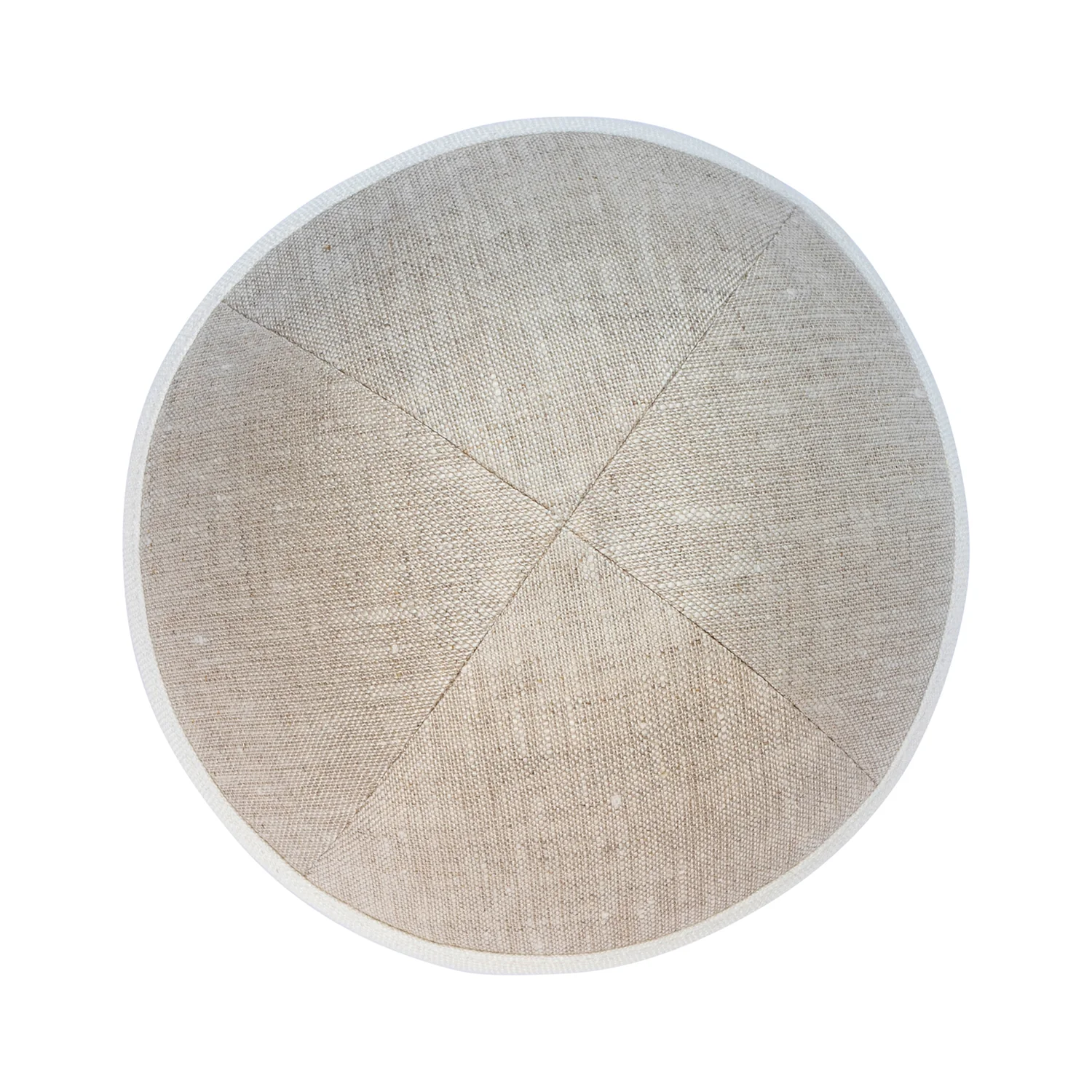 IKIPPAH TAN LINEN W/ CREAM RIM YARMULKE - Image 2