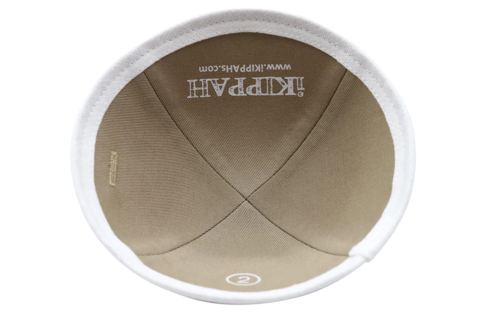 IKIPPAH TAN LINEN W/ CREAM RIM YARMULKE - Image 3