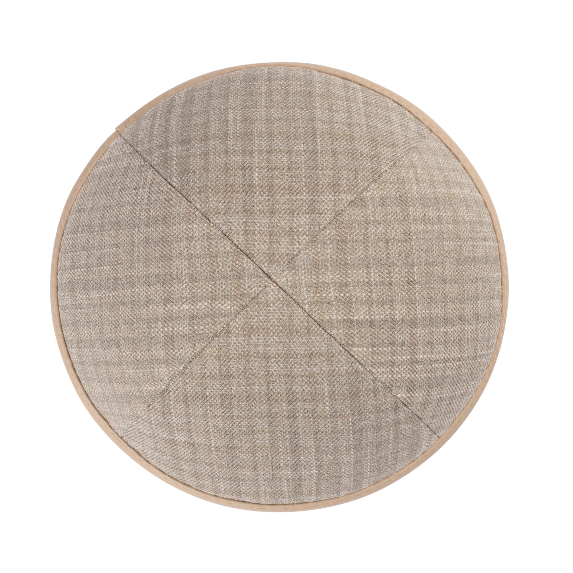 IKIPPAH TAN PLAID W/ TAUPE LEATHER RIM YARMULKE - Image 2