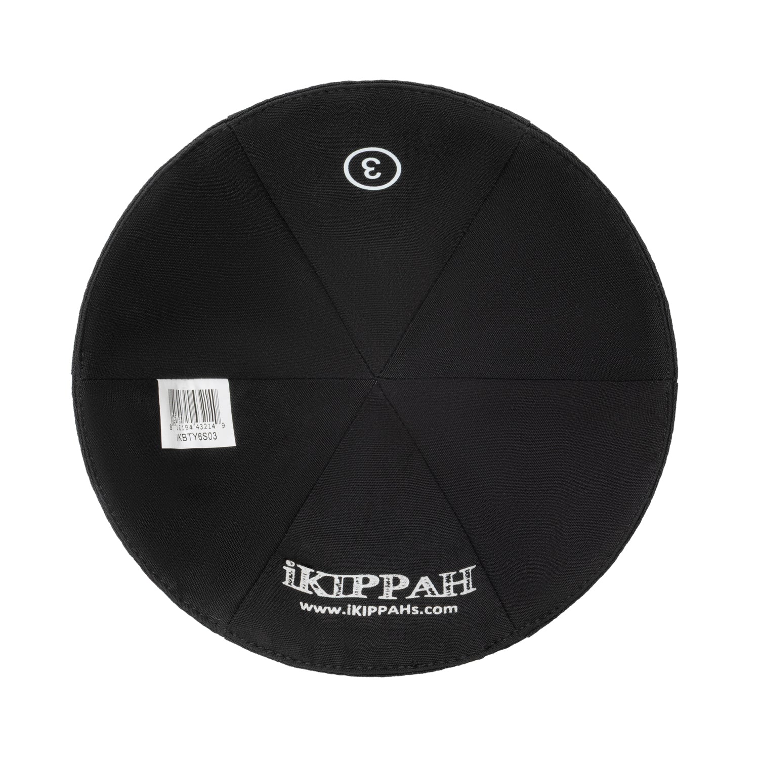 IKIPPAH YECHI BLACK TERYLENE W/ LIGHT BLUE EMBROIDERY - 6 PANEL YARMULKE - Image 2