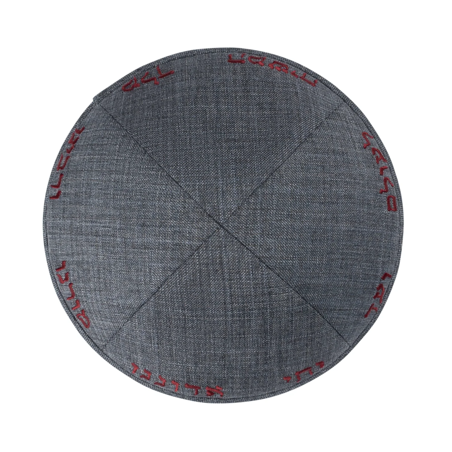 IKIPPAH YECHI GRAY SUITING W/ RED EMBROIDERY YARMULKE - Image 2