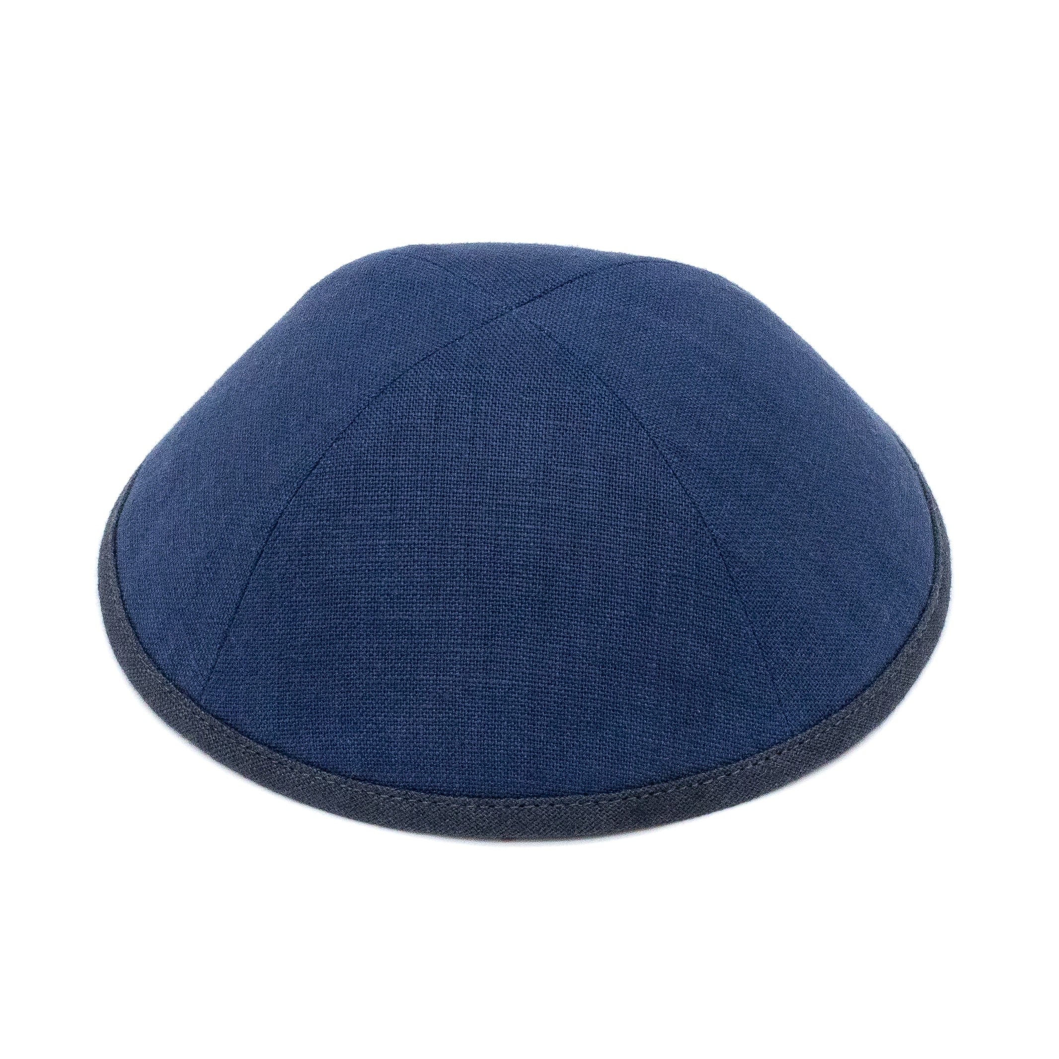 IKIPPAH NAVY LINEN W/ COLORED RIMS YARMULKE - Image 3