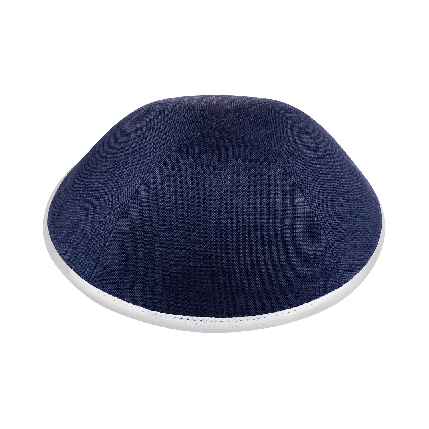 IKIPPAH NAVY LINEN W/ COLORED RIMS YARMULKE - Image 5