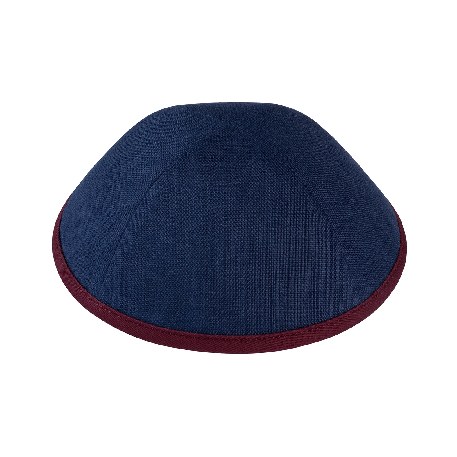 IKIPPAH NAVY LINEN W/ COLORED RIMS YARMULKE - Image 6