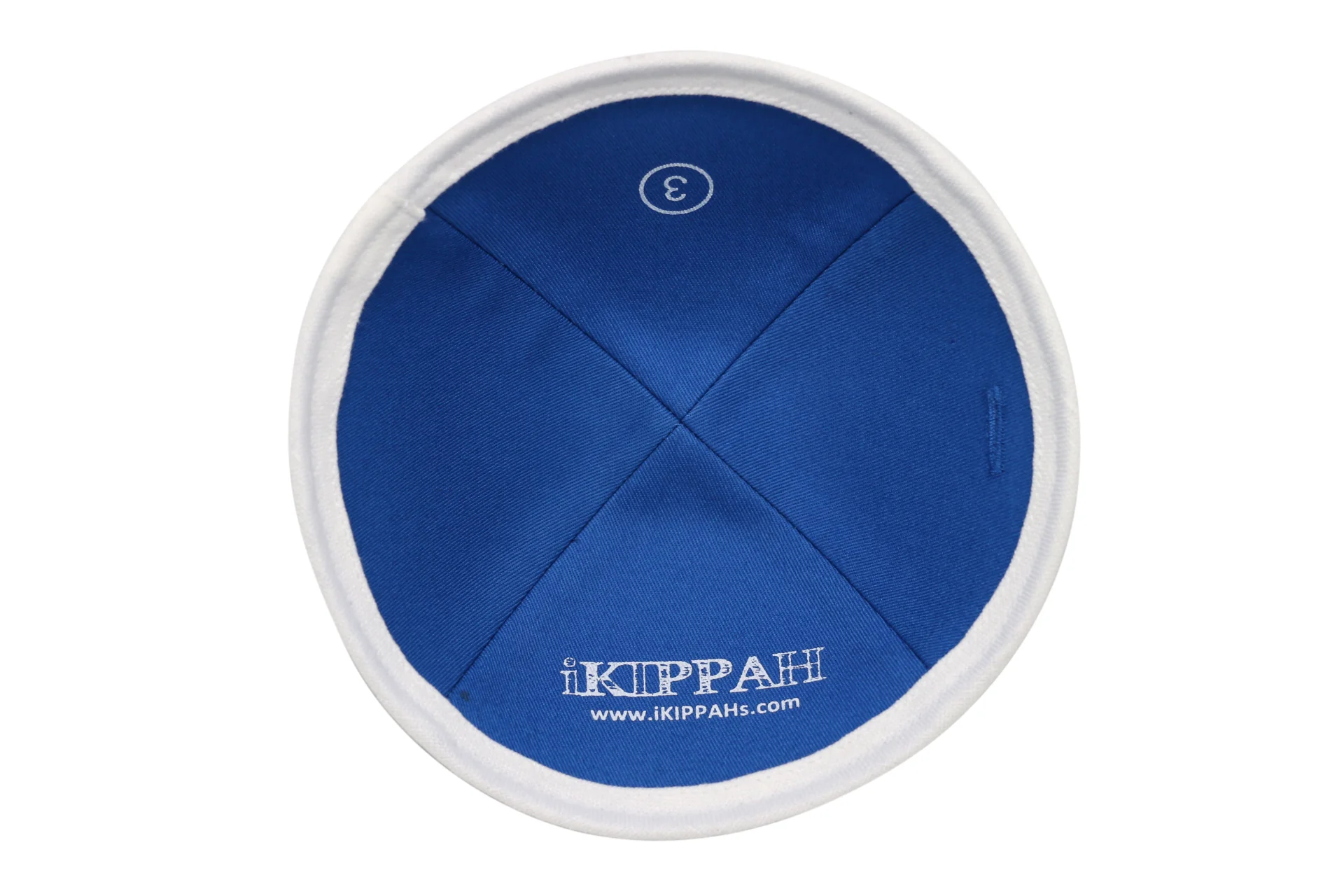 IKIPPAH ROYAL BLUE LINEN W/ WHITE RIM YARMULKE - Image 3